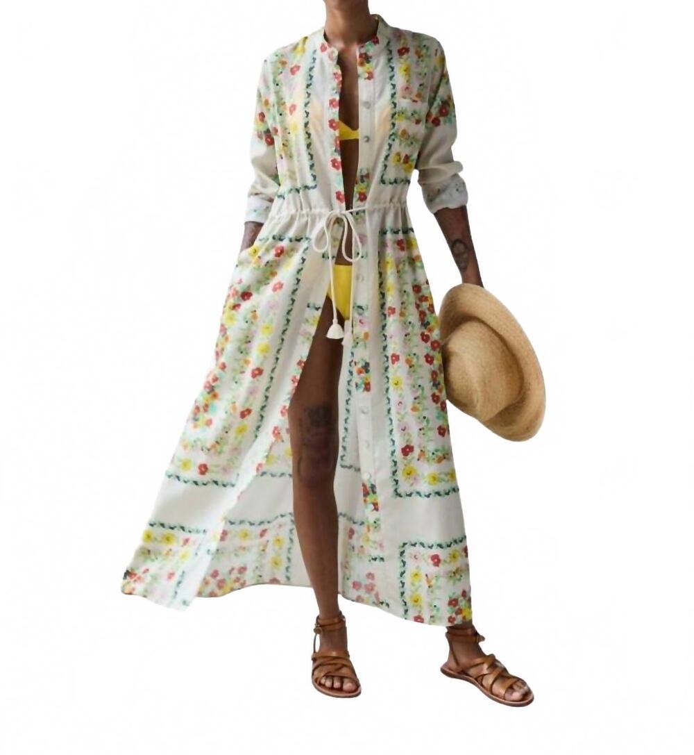 NEW HOPE FOR FLOWERS band collar shirtdress in custard floral scarf